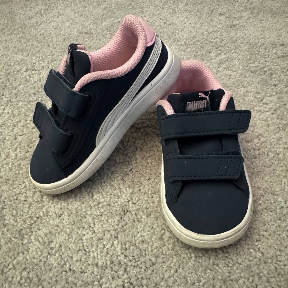 Toddler PUMA Sneakers with Double Straps, Navy, Pink, White, 7C